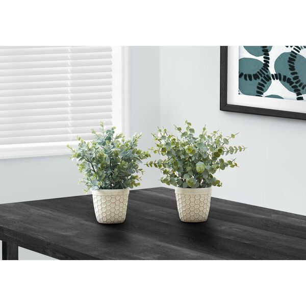 White Green 13-Inch Indoor Faux Fake Table Potted Artificial Plant, Set of Two, image 2
